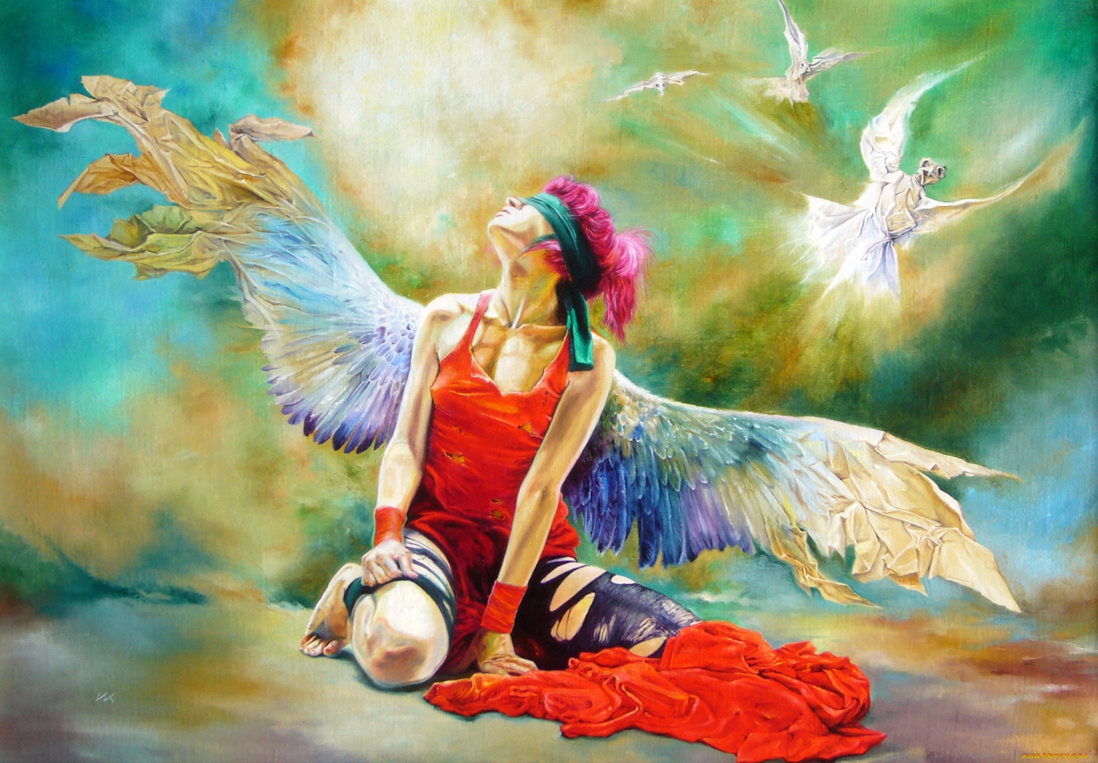 Летящий ангел слушать. Влодзимеж Куклински. Девушка с крыльями птицы. Ангелы в живописи. Картина ангела с крыльями.